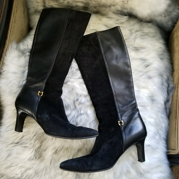 Salvatore Ferragamo Shoes - Auth Ferragamo tall black boots 9.5 suede leather