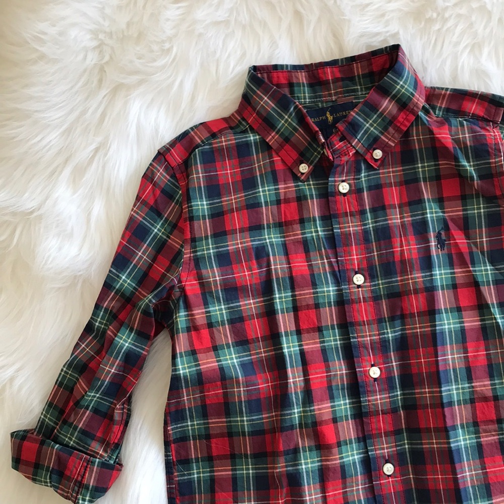 Boys Ralph Lauren Xmas Plaid Button Down Shirt
