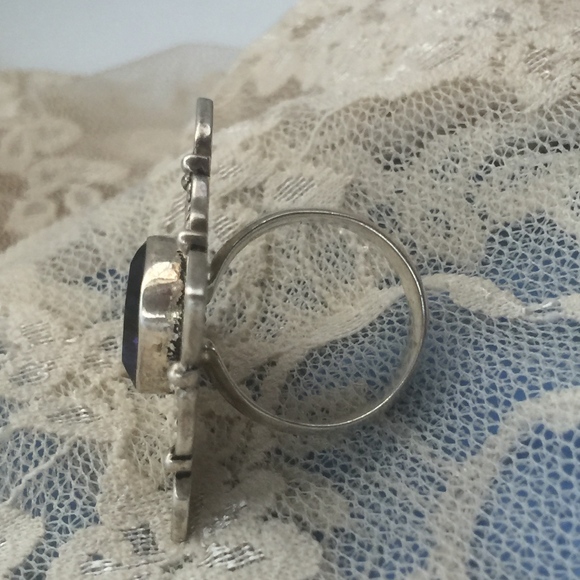 Large Vintage Sterling Iolite Cross Statement Ring - Picture 5 of 8