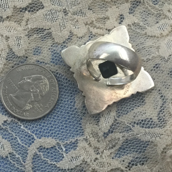 Large Vintage Sterling Iolite Cross Statement Ring - Picture 7 of 8