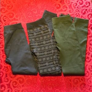 3 pink rose fleece lined leggings XS