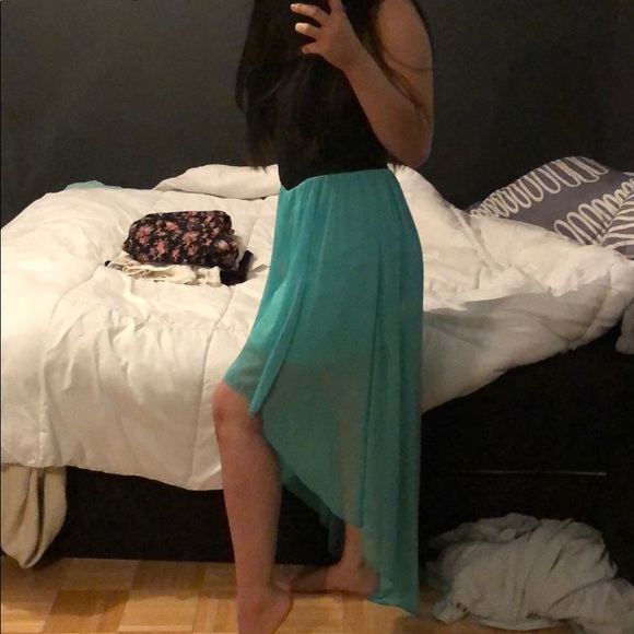 Black and teal high low flowy dress - Picture 3 of 6