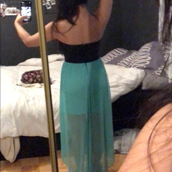 Black and teal high low flowy dress - Picture 4 of 6