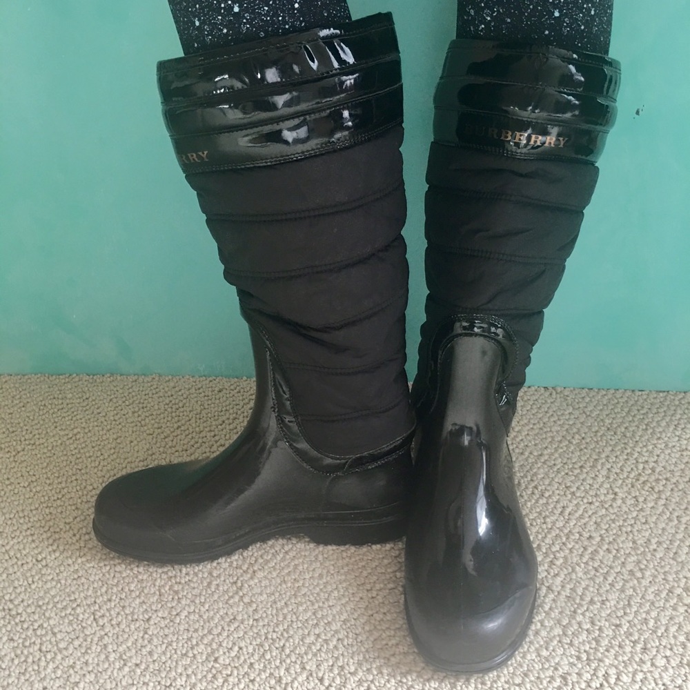Quilted Black Burberry Rain/Snow Boots