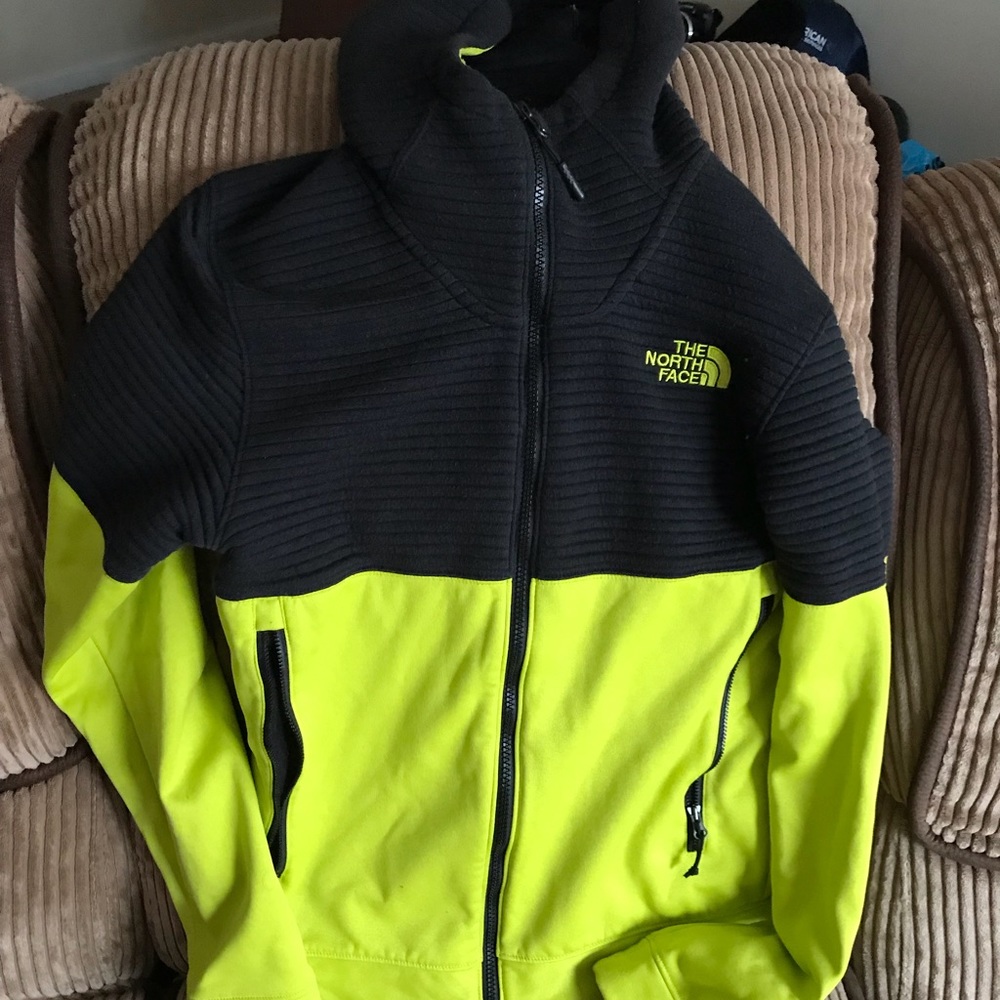 Neon Green and Black North Face Jacket w/ Hood