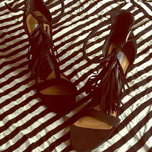 Black Suede Stilettos with fringe detail