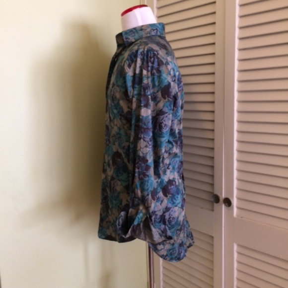 *SOLD!* ETRO Teal, Tan Floral Shirt, Mens Large - Picture 3 of 4