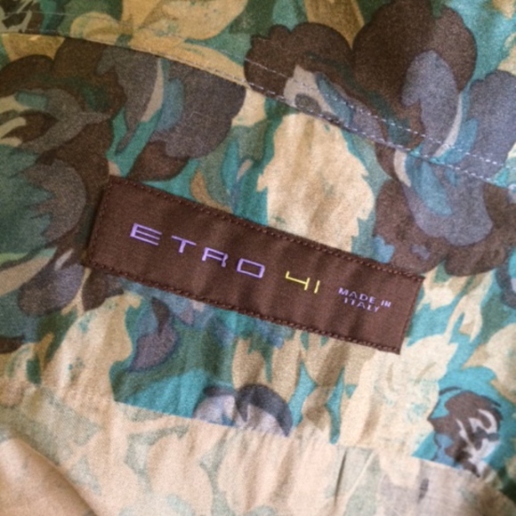 *SOLD!* ETRO Teal, Tan Floral Shirt, Mens Large - Picture 4 of 4