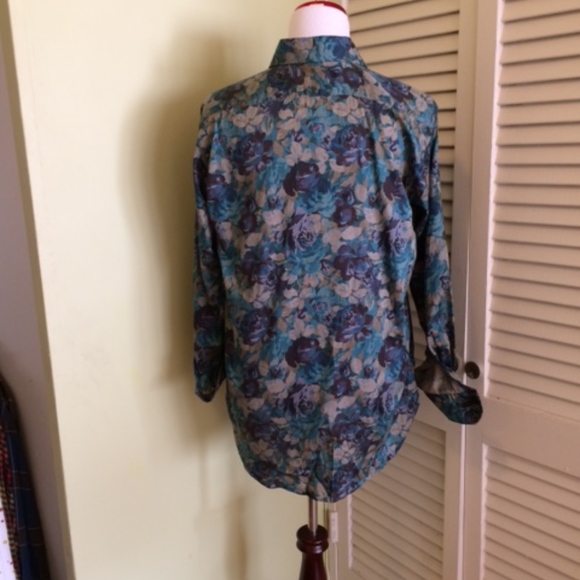 *SOLD!* ETRO Teal, Tan Floral Shirt, Mens Large - Picture 2 of 4