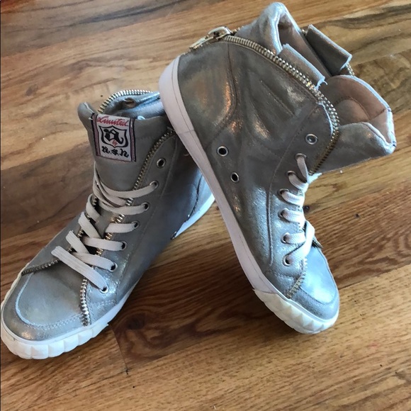 ASH Metallic High Top Sneakers w Zippers Sz 36/6 - Picture 2 of 5
