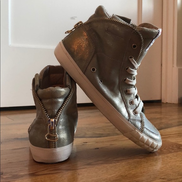 ASH Metallic High Top Sneakers w Zippers Sz 36/6 - Picture 4 of 5