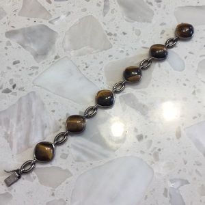 Vintage Sterling Silver Tiger's Eye cabachon bracelet