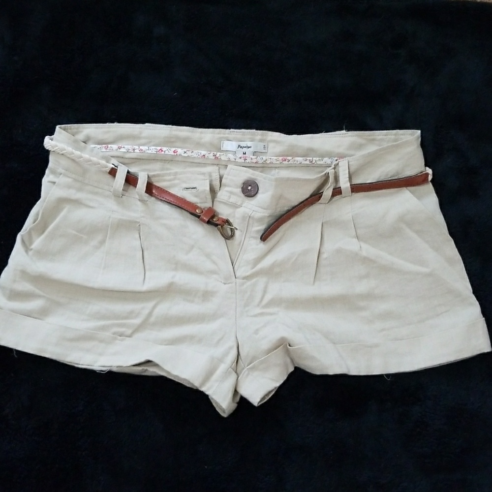 Tan pleated shorts