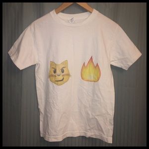 White Cat Fire Emoji T-Shirt