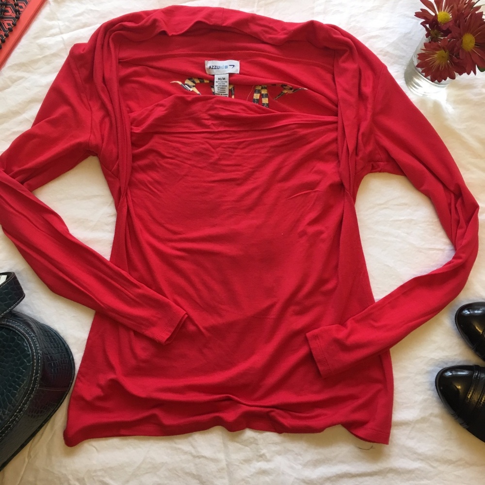 NWT Azzure Red long sleeve top, embroidered