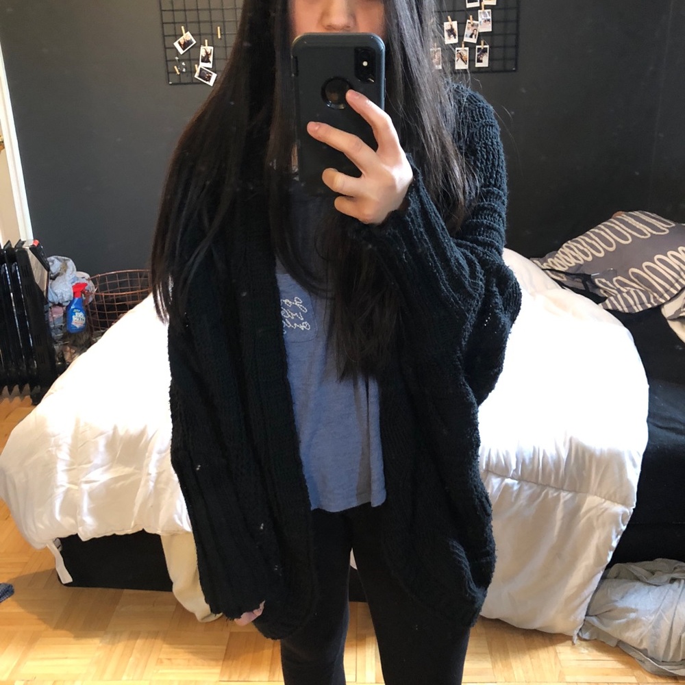Chunky black knit cardigan