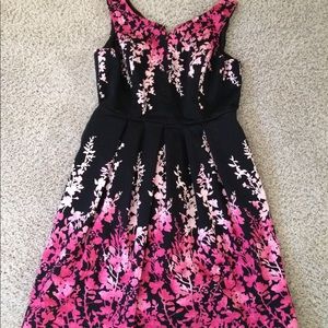 WHBM Black sleeveless dress; pink floral print