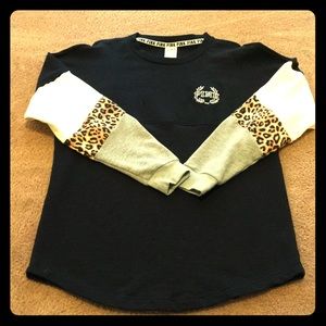 Victoria’s Secret PINK Leopard Stripe Varsity Tee
