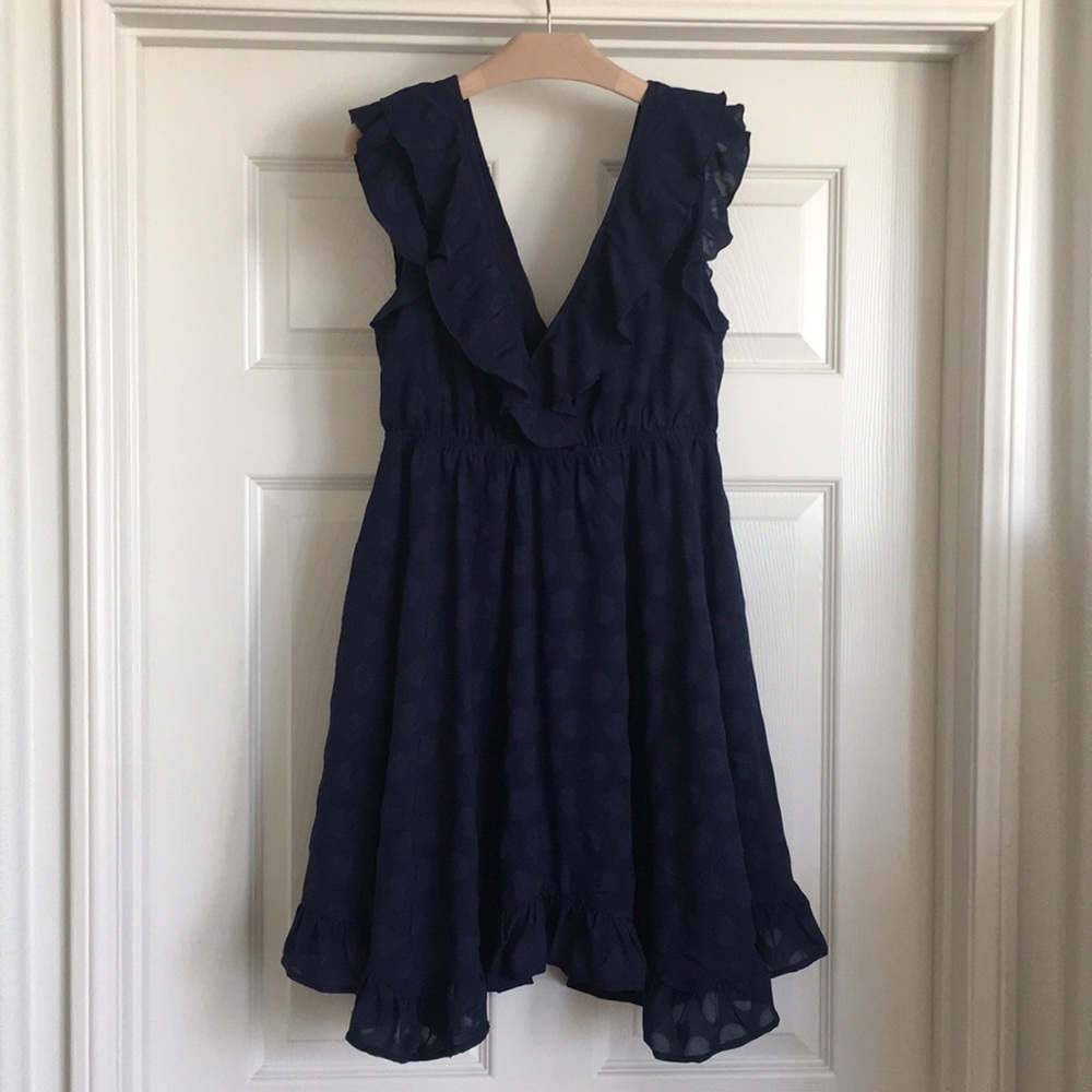 Short blue polka dot dress