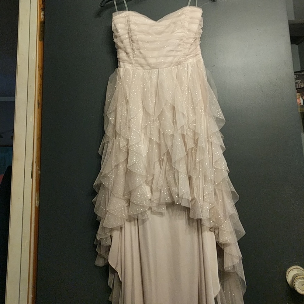 Ruffled strapless high-low dress