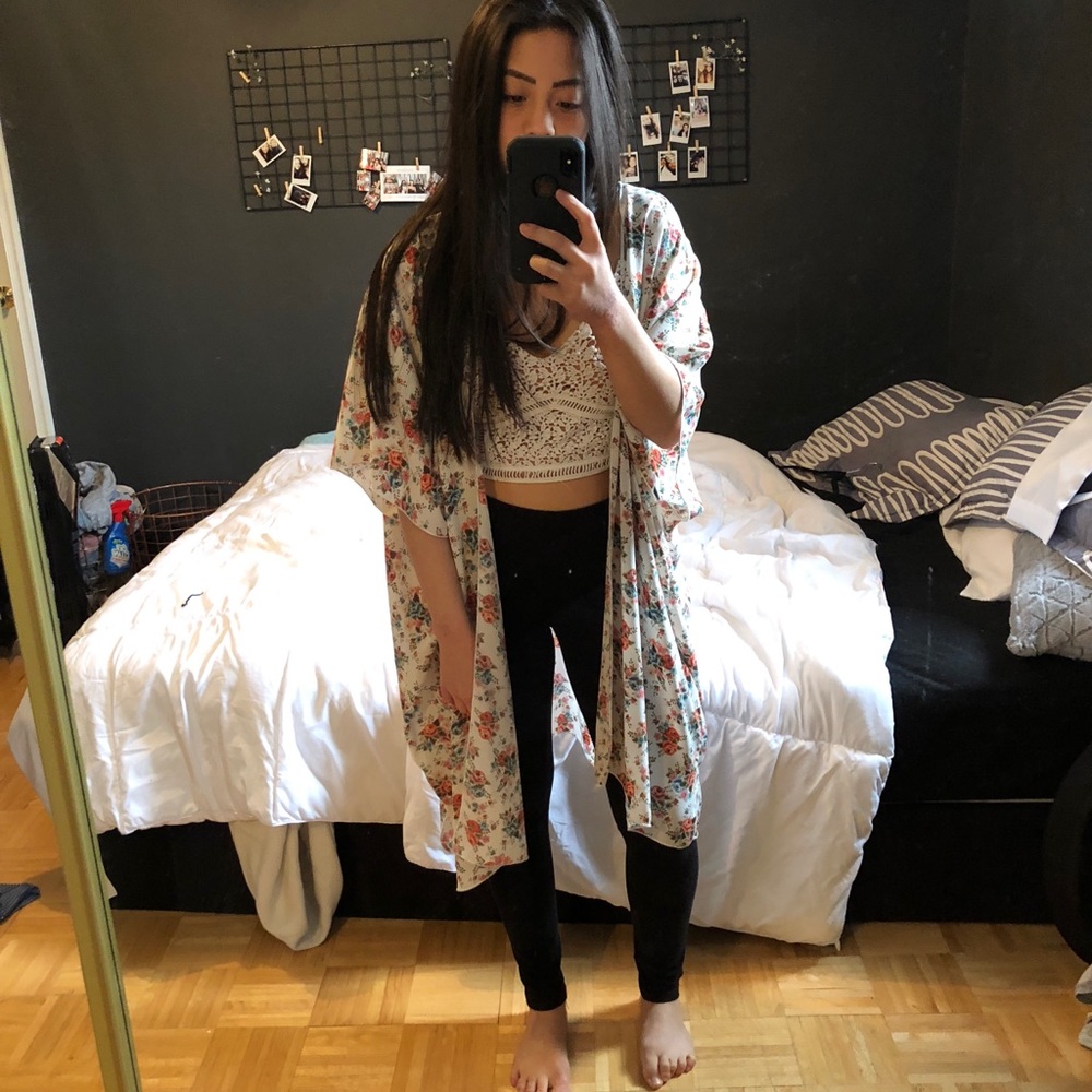 Floral white kimono