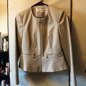 Calvin Klein Beige Peplum Zip Blazer