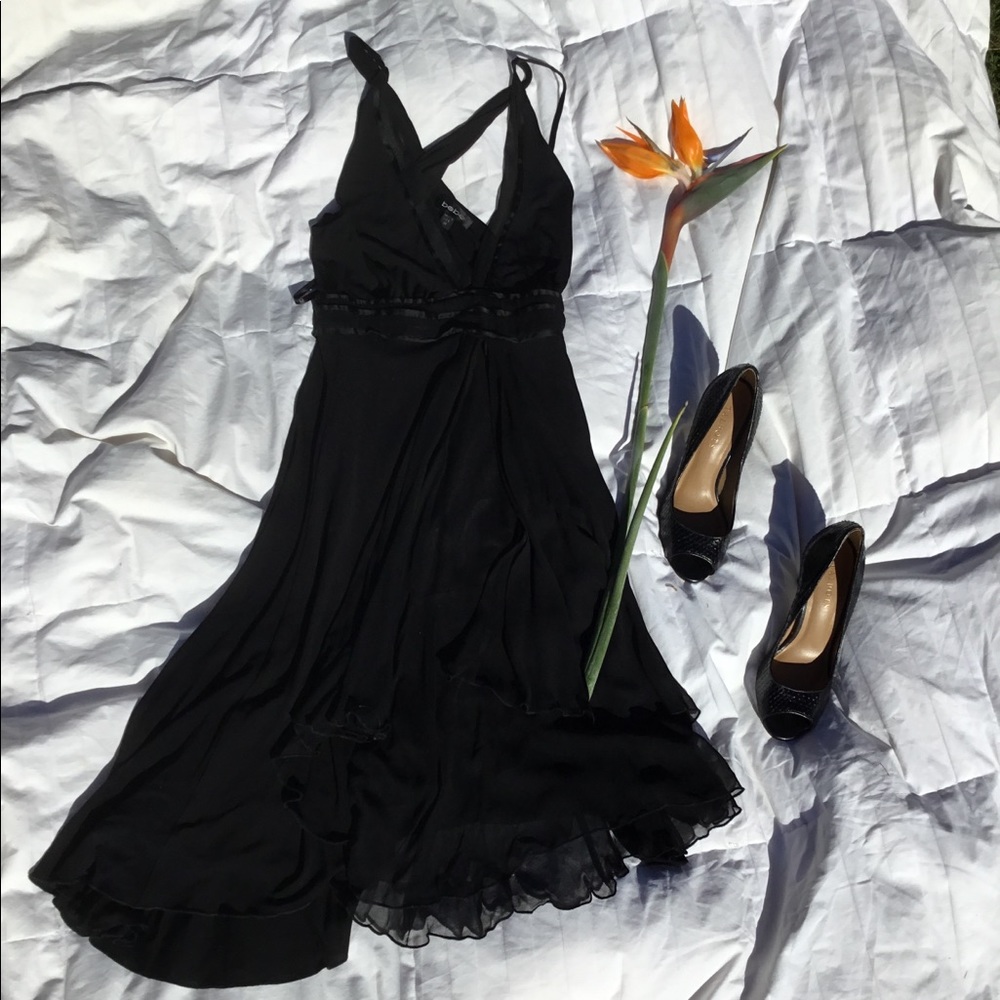 Bebe cocktail dress &Talbots high-heels.