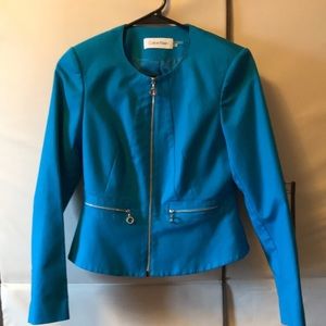 Calvin Klein blue zip up peplum blazer