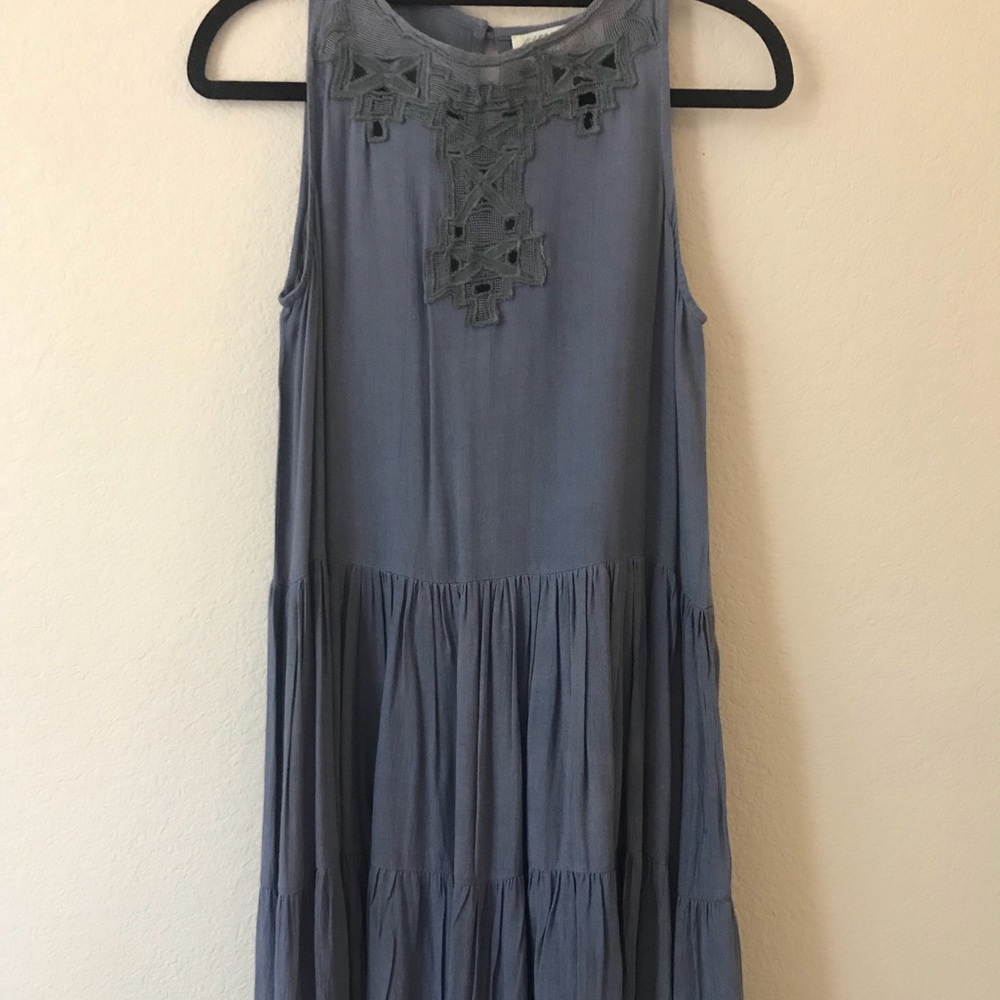 Blue, sleeveless knee length dress
