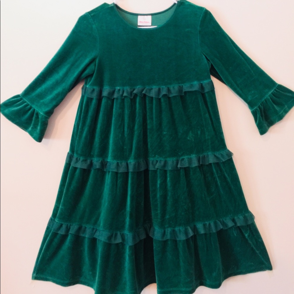 Green velour multi-tiered holiday dress