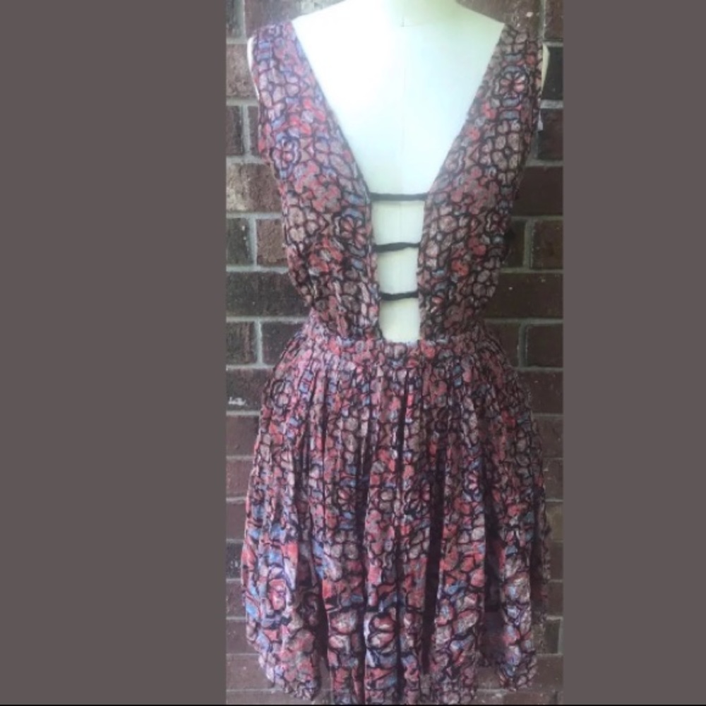 Free people strappy boho dress deep v back Sz S