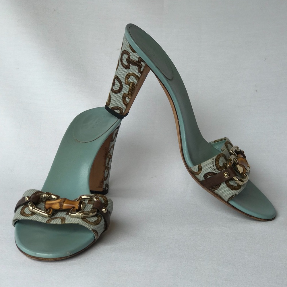 GUCCI GG Canvas Bamboo Horsebit Open-Toe Sandals