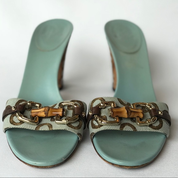GUCCI GG Canvas Bamboo Horsebit Open-Toe Sandals - Picture 2 of 8