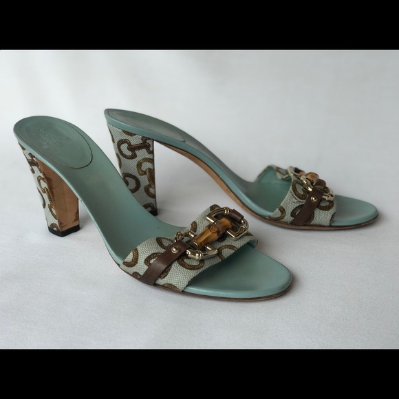 GUCCI GG Canvas Bamboo Horsebit Open-Toe Sandals - Picture 3 of 8