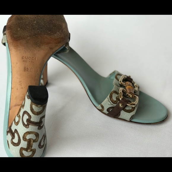 GUCCI GG Canvas Bamboo Horsebit Open-Toe Sandals - Picture 6 of 8