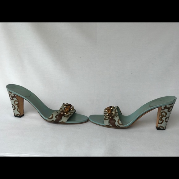 GUCCI GG Canvas Bamboo Horsebit Open-Toe Sandals - Picture 8 of 8