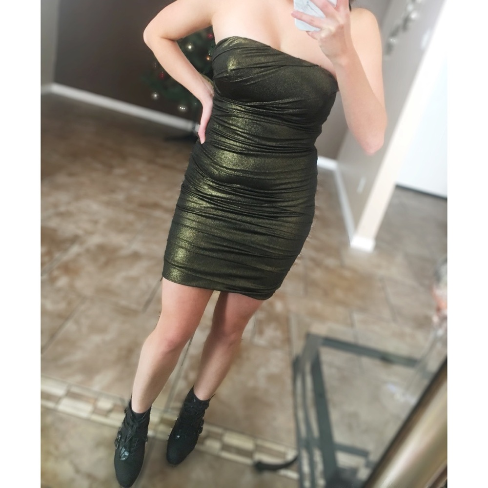 Strapless Gold ruffle dress