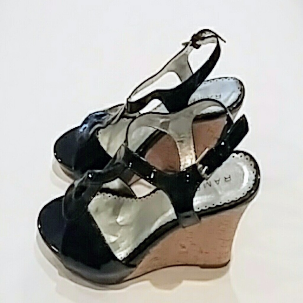 Rampage Black Patent leather Wedge Sandals
