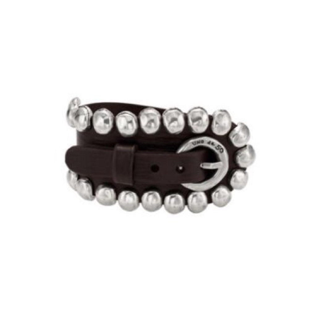 Leather trimmed in silver Cuff statement bracelet