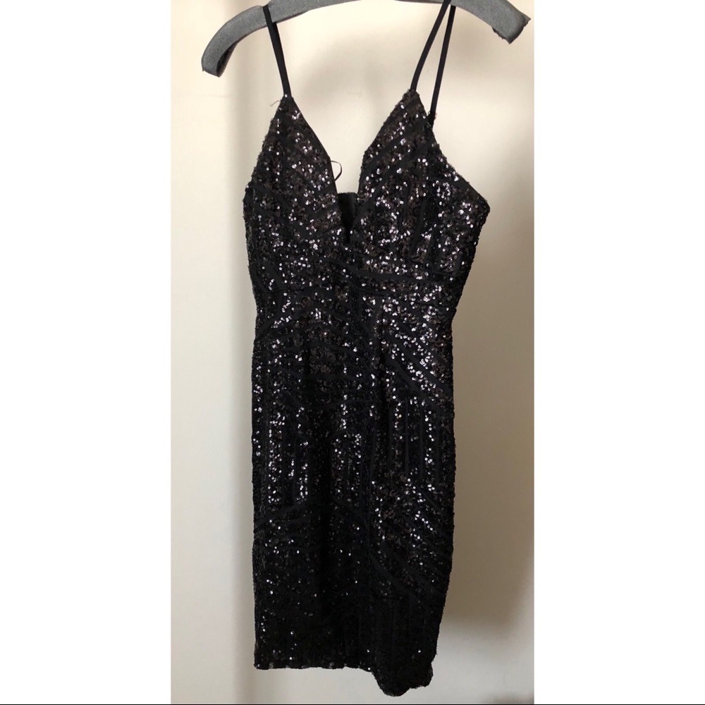 Black Low Cut Sequin Dress
