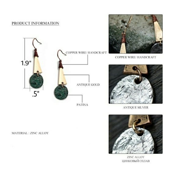 Vintage Style Triangle Drop Disc Earrings - Picture 5 of 6