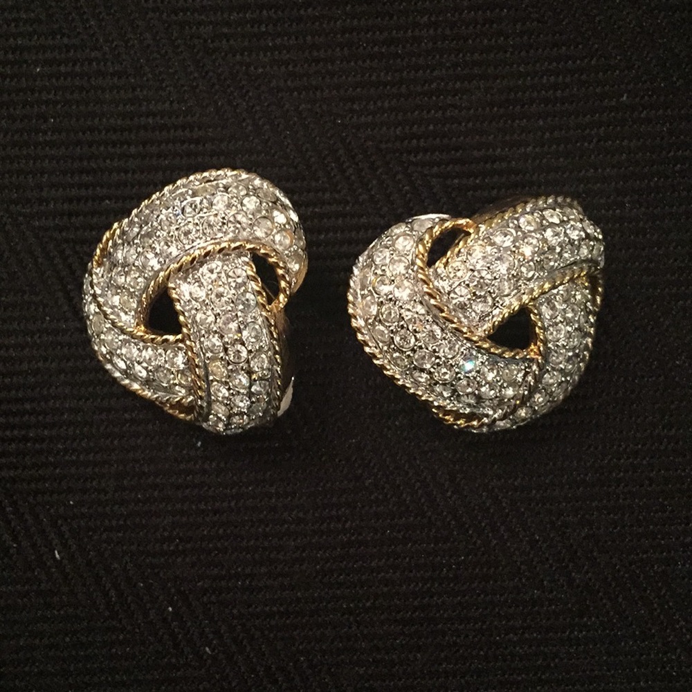 Fine costume earrings/Carolee pave knots clip on