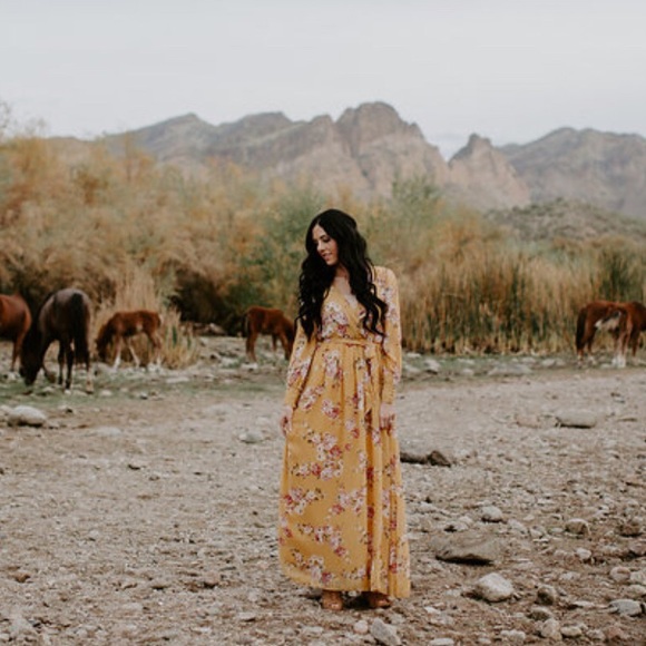Flowy Floral Maxi Dress - Mustard - Picture 3 of 7
