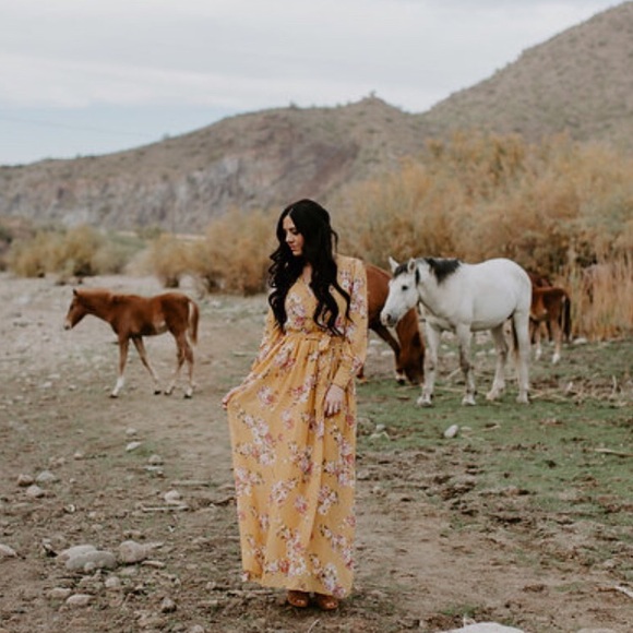 Flowy Floral Maxi Dress - Mustard - Picture 5 of 7