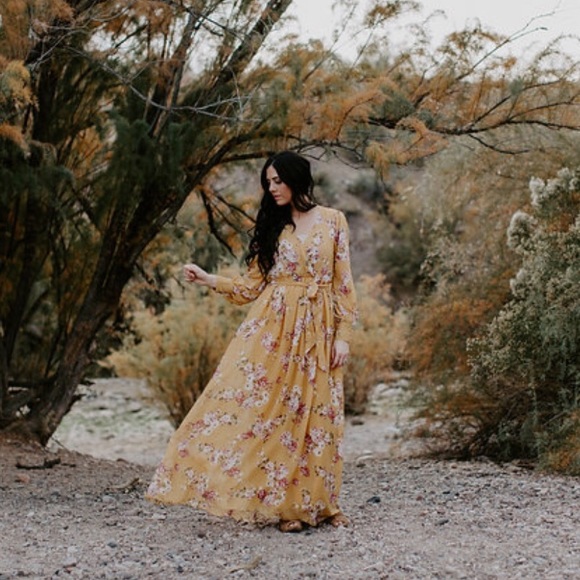 Flowy Floral Maxi Dress - Mustard - Picture 6 of 7