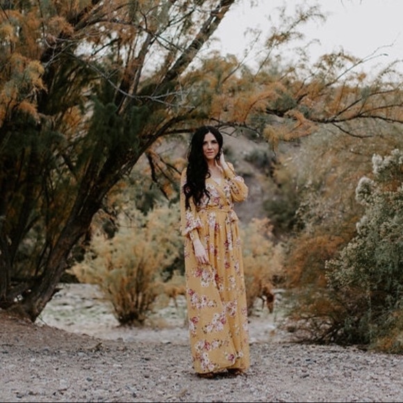 Flowy Floral Maxi Dress - Mustard - Picture 7 of 7