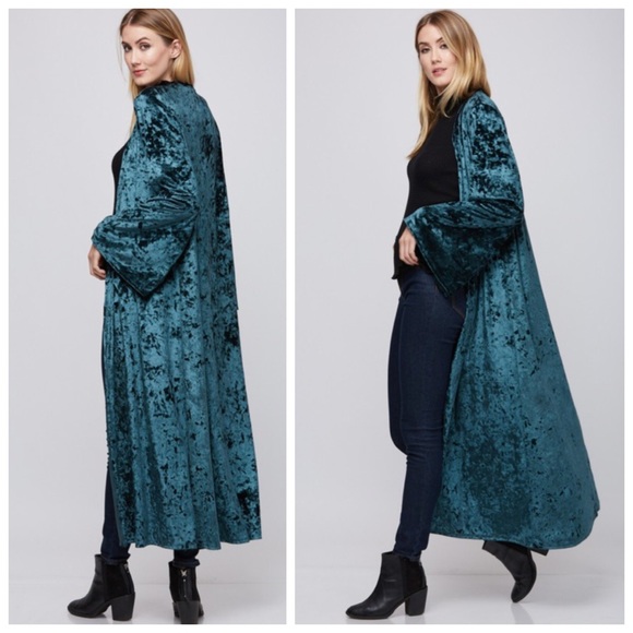 New green velvet velour kimono cardigan - Picture 3 of 3