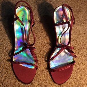 Dark Red Heels with Faux Jewels