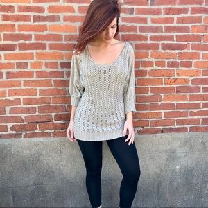 Loose knit lace sleeve sweater