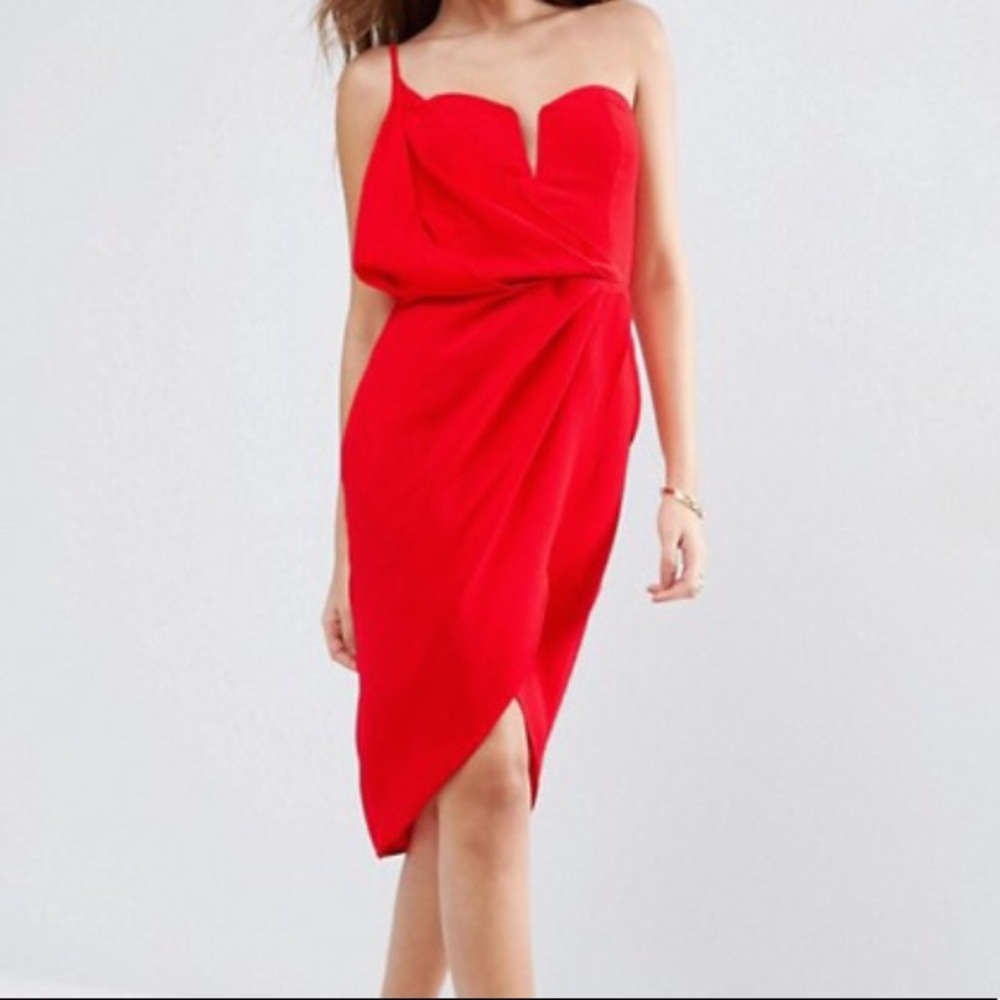 Asos Red One Shoulder Tulip Dress